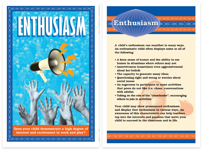 Preview of Celebrate your Child card - Enthusiasm - raised hands with megaphone.